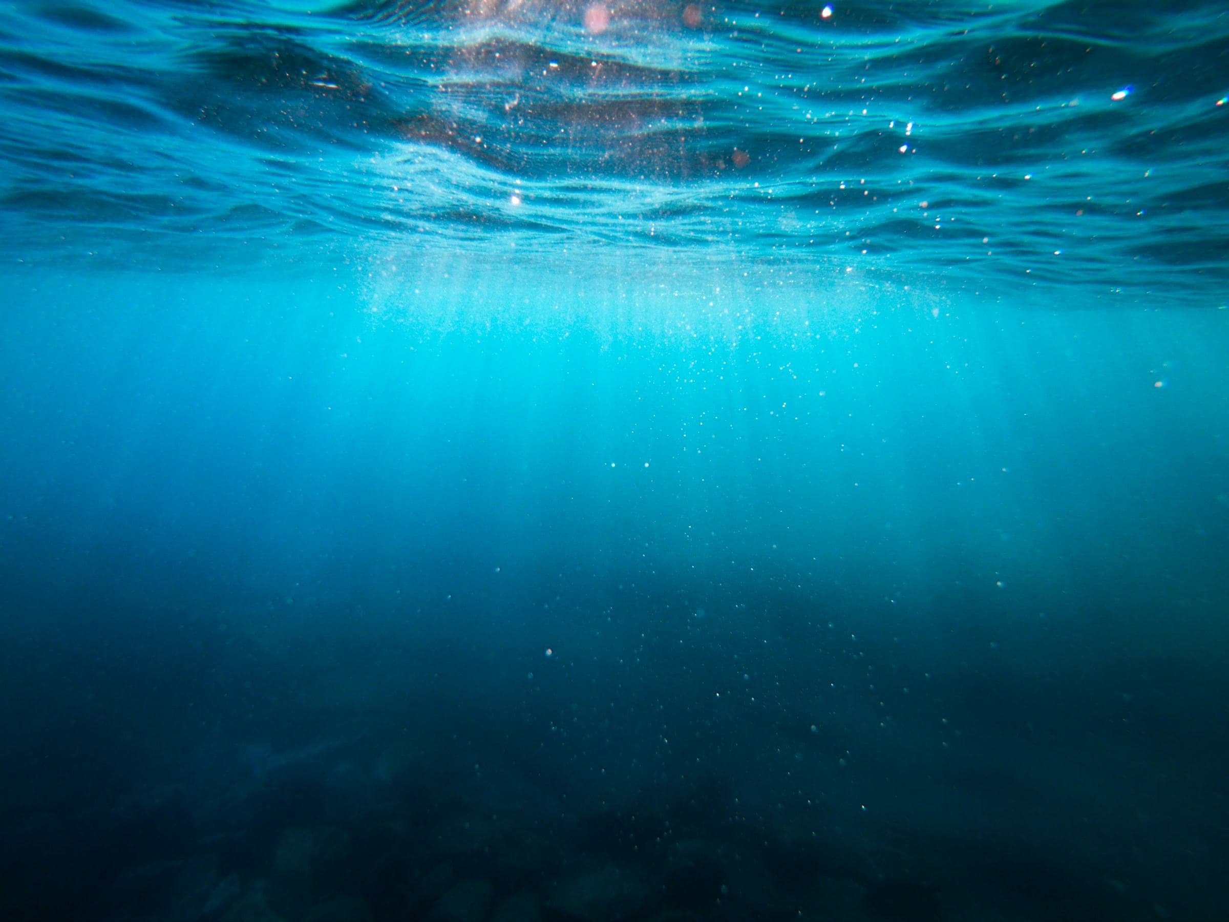 Sunlight filtering down through clear blue ocean water.